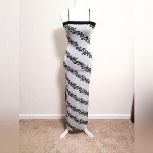 Vintage Y2K Silver & Black Floral Maxi Dress